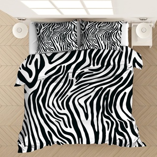 MSKJWWS Bettwäsche 200x200 Zebra Mikrofaser Bettwäsche-Sets - Pflegeleicht Bettbezüge mit Reißverschluss - Allergiker Bettbezug - 2 Kissenbezüge 80x80 für Kinder Erwachsene Jugend