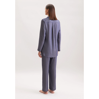 Pyjama SEIDENSTICKER, Damen, Gr. 36, blau (dunkelblau), 100% Modal, gestreift, Homewear-Sets Pyjama