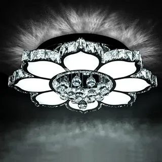 LED Deckenleuchte 3017-WJ-660 mm 132 W. Kristall 3x5 cm, Edelstahl, Acryl-Schirm mit Fernbedienung Lichtfarbe/Helligkeit steuerbar A+ LED Wohnzimmerleuchte Kronleuchte Pendelleuchte Deckenlampe