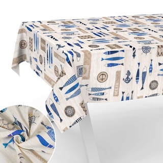Stoff Tischdecke Tischwäsche Textil Tischtuch Baumwolle Polyester Gewebe abwaschbar pflegeleicht, in rund oval eckig Maritim 100x140cm Schnittkante