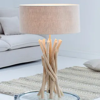 Design Treibholz Tischleuchte WILD NATURE 62cm sand mit Leinenschirm Dekolampe