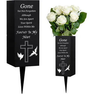 WEBEEDY Friedhofsvasen Metall Friedhofsvasen Blumenhalter Mit Stacheln Tauben Kreuzmuster Grabgedenkzeichen Friedhof Gedenkdekorationen 8x20cm(Für Immer In Meinem Herzen)