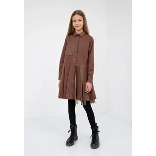 Jerseykleid GULLIVER, Damen, Gr. 134, EURO-Größen, braun (hellbraun), 100% Baumwolle, unifarben, casual, normal, Langarm, Kleider, mit trendigen Fransen