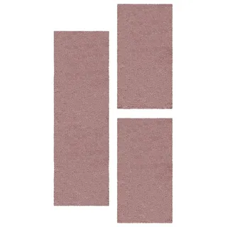 Carpettex Hochflor-Bettumrandung Unicolor - Einfarbig, Höhe 50 mm, (Bett-Set, 3-tlg., Bettvorlage), Schlafzimmer Teppich Bettumrandung Läufer Set 3 teilig rosa 2 St. x 80 cm x 150 cm | 1 St. x 80 cm x 250 cm