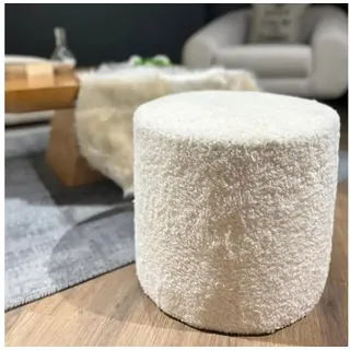 fashionshowcase Pouf Hocker - Runder Teddy Boucle Beistellsitz Beige modern & gemütlich