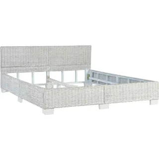 vidaXL Bettgestell Rustikal Bett Doppelbett Schlafzimmerbett Bettrahmen Schlafzimmermöbel Ehebett Rattanbett Grau Natur Rattan 160x200cm