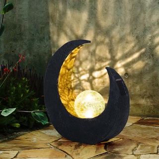 Gartendeko Solarlampen für Außen Outdoor Balkon Deko schwarz gold Mond Glaskugel, 1x LED, LxBxH 29,4x9x30,5 cm, 2er Set