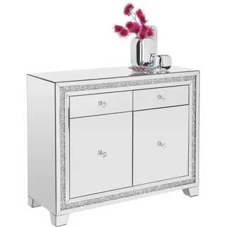 Xora Kommode, Silber, Glas, Holzwerkstoff, 1 Fächer, 2 Schublade(n) Schubladen, 100x80x40 cm, Beimöbel erhältlich, Wohnzimmer, Kommoden & Sideboards, Kommoden