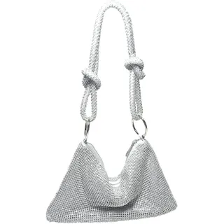 CORIOS Abendtasche Damen Shiny Strass Handtasche Glitzer Umhängetasche Diamant Clutch Bag Klein Tasche Strasssteine Schultertasche für Hochzeit Abschlussball Bankett-Party Silber