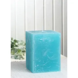 Rustik-Stumpenkerze, viereckig, 10 x 7,5 x 7,5 cm, Aqua-türkis