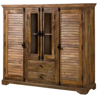 MASSIVMOEBEL24.DE Highboard 160 x 140 x 45 cm Dunkelbraun geölt