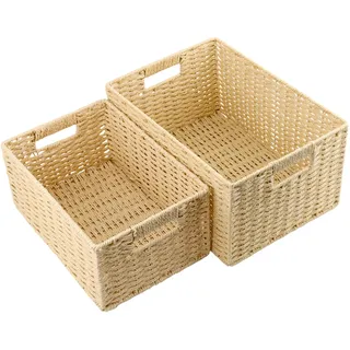 NAMYEUT 2er Set Rattan Aufbewahrungskorb Geflochten Rechteckig, 2 Größen Geflochtener Rattankorb, Flechtkorb Rechteckig Groß für Badezimmer Schlafzimmer