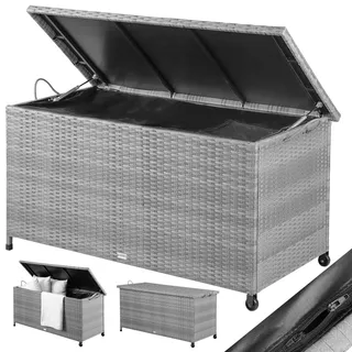 CASARIA Gartenbox Polyrattan, Rollen, verstärkter Deckel, wasserdicht 270L | Anthrazit, 117x53x60cm, 2 Gasdruckfedern, Polyester-Innenverkleidung mit Klett & Reißverschluss, Deckel bis 160 kg, Griffe