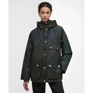Barbour Keeley Wax Jacket - Mantel - Damen Fern / Sage / Duffle Bag / Ancient Tartan UK 8