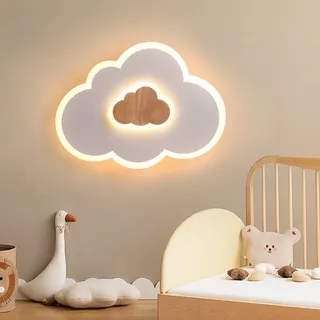 FANLG LED Deckenlampe Kinderzimmer 30CM Schlafzimmerlampe Wolkenlampe | Deckenleuchte dimmbar mit Fernbedienung 3000K-6000K Kinderzimmer Lampe Decke babyzimmer Deckenlampe holz mit Nachtlicht,18W