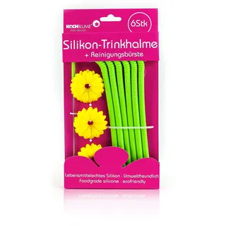 Kochblume Silikon-Trinkhalme 6-tlg. mit Reinigungsbürste | Premium-Silikon | Hitzebeständig | Spülmaschinenfest | Inklusive Reinigungsbürste | Farbe: limette
