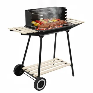 Holzkohlegrill Für Den Garten Auf Rädern Mit 3 Ablagen Und Drehspieß