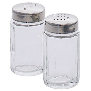 Salz-/ Pfefferstreuer aus geriffeltem Pressglas, mit Kappe aus Edelstahl 18/0 / Ø dia. Glas max. 3,8 cm, Höhe: 7 cm | ERK (Salzstreuer)