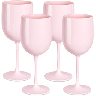 AODIGEGE Weingläser Plastik 4 Stück, Wiederverwendbar Gläser Sektgläser Plastik 15oz Champagner Gläser Prosecco Gläser(Pink)