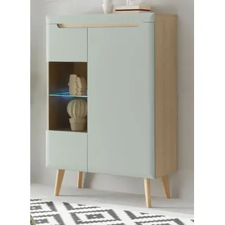 Furn.Design Highboard Isgard (Schrank in Pistazie matt mit Scandi Eiche, 90 x 134 cm), Soft-Close Funktion beige