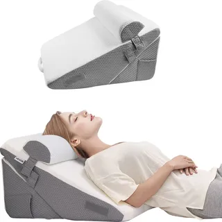 Vevor Bettkeilkissen, 3-teiliges orthopädisches Lesekissen-Set, mit Jacquard-Bezug & Schaumstoffunterstützung, Kissen nach Operationen zur Linderung von saurem Reflux, Rückenschmerzen & Schnarchen