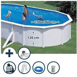Gre Stahlwandpool Set hoch oval 730 x 360 x 120 cm inkl. Folie (6-tlg.)