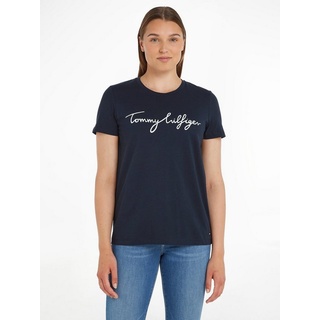 Tommy Hilfiger T-Shirt HERITAGE CREW NECK GRAPHIC TEE mit Tommy Hilfiger Script Logo-Schriftzug & Logo-Flag am Saum blau