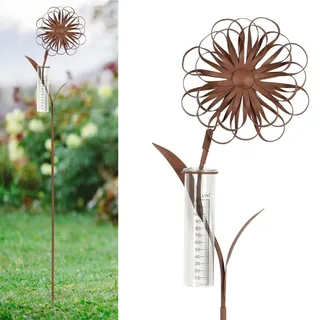 JUJOYBD Regenmesser für Garten mit Stab, Dekorativer Niederschlagsmesser H 110 cm, Frostsicher Regenwassermesser Glas auf Gartenstecker, Wetterfeste Deko für Balkon Terrasse