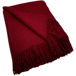 Alpenwolle Neuseeland Wolldecke 140x200cm 100% Wolle aus Neuseeland, Überwurf Plaid mit Fransen (Bordo) in Einer Geschenkverpackung