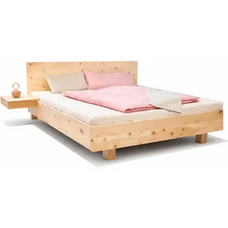 Massivholzbett 200x200 cm – Zirbe LEA Schwebendes Doppelbett mit Kopfteil | Langlebiges und nachhaltiges Massivholzbett mit Metallrahmen | Handgefertigtes modernes Holzbett fürs Schlafzimmer