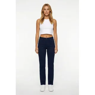 ESRA Stoffhose Damen Straight Fit Hose High Waist Business-Hose bis Große Größe T101 High Waist Damen Stoffhose Straight Leg Stretch Hose Gerade Schnitt blau 34