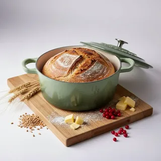 Njörd & Freya® Gusseisentopf 24 cm – Brotbacktopf emailliert mit Deckel – Dutch Oven für Brot, Braten & Eintöpfe – Gusstopf backofenfest, Induktion geeignet, Gusseisener Topf