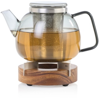 AdHoc Geschenkset Teekanne YUNA aus Borosilikatglas 1,2 Liter + Stövchen TUTO