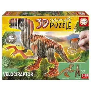 Educa 19382, Velociraptor, 3D Puzzle für Erwachsene und Kinder ab 6 Jahren, 64 Teile,