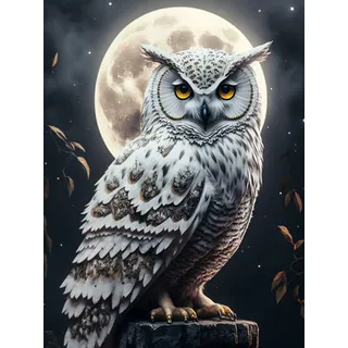 Trayosin Diamond Painting Eule - 5D DIY Cross Stickerei Malerei Kit, Diamant Bilder Full Round Drill für Home Wall Decor (Mondschein, 30x40cm)