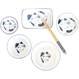 CoolChange Japanisches Katzen Essservice blau 6er Set