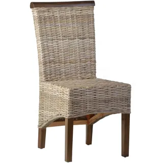Esszimmerstuhl Rattan 47x98x57 cm Landhausstil Kubu Rattan (Koboo grey) Mahagoni