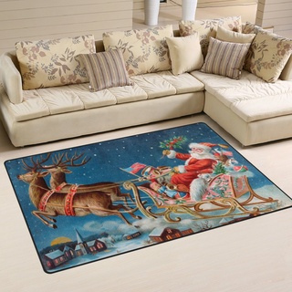 Use7 Vintage Teppich, Hirsch, Weihnachtsmann, Frohe Weihnachten, rutschfeste Bodenmatte, Fußmatten, Wohnzimmer, Schlafzimmer, 100 x 150 cm