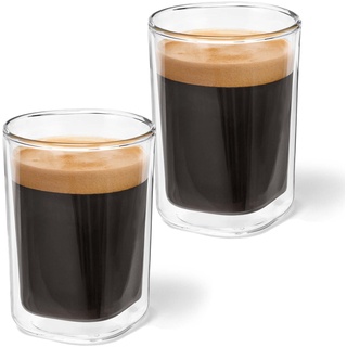 Tchibo Qbo 2er Caffè Gläser, hochwertiges Glas, mundgeblasen, gelasertes Qbo-Logo, heiß und kalt genießen