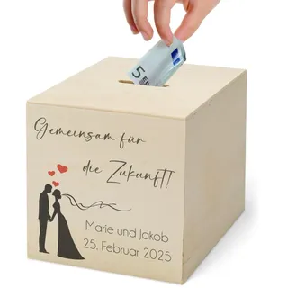 Holz Spardose Hochzeit personalisiert - Hochzeitsgeschenk Geld - Hochzeitskasse fürs Brautpaar individuell gestalten - Sparbüchse Geldgeschenk zur Hochzeit