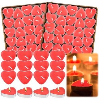 100 Stück Herz Kerzen Teelichter, Romantische Liebe Unparfümierte Teelichter Kerzen, Rauchfreie Herz Kerzen für Valentinstag, Geburtstag, Vorschlag, Party, Jubiläum