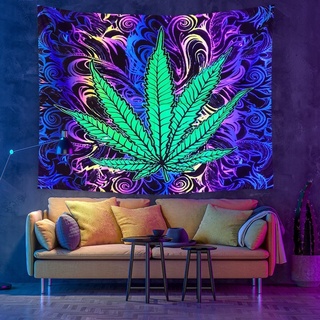 RM-CNN fluoreszierender wandteppich groß, psychedelische Marihuana-Blatt-Wandteppiche für Schlafzimmer,grünes Hanfblatt,wandtuch Psychedelic Schlafzimmer Wohnzimmer (100x150cm)
