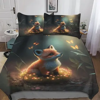 PAZZK Fuchs 3D Muster-Bettwäsche-Set 2teilig Mit Bettbezug Und Kissenbezug, Für Jungen Mädchen Schlafzimmer Atmungsaktiv Mikrofaser Bettbezüge Bettgarnitur Single (135x200cm)