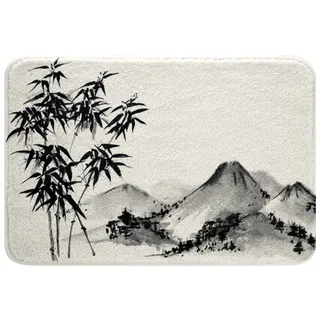 Loussiesd Bamboo Badteppiche Tinte Bamboo Berg Kinder Mädchen Damen Weiß Schwarz Botanisch Neuheit Lebendig Badezimmerteppich Badematte 50x80cm Japanisch Ukiyoe Badvorleger
