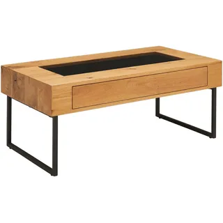 Novel Couchtisch, Schwarz, Eiche, Holz, Metall, Glas, Holzwerkstoff, Eiche, furniert, massiv, 1 Schublade(n) Schubladen, rechteckig, eckig, U-Form, 60x45x110 cm, Stauraum, Wohnzimmer, Wohnzimmertische, Couchtische, Couchtische mit Stauraum