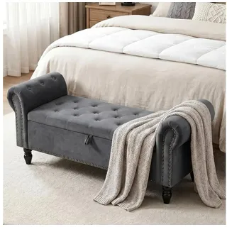 TLGREEN Bettbank Doppelter Hocker mit Stauraum, (Samt,Eleganz und Komfort mit Stauraum), Multifunktionsbank für Wohnzimmer,Schlafzimmer grau