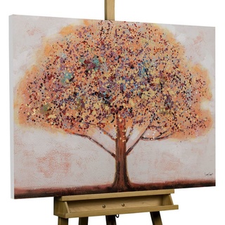 KUNSTLOFT Gemälde Baum der Erinnerung 100x70 cm, Leinwandbild 100% HANDGEMALT Wandbild Wohnzimmer orange|rot