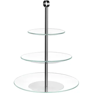LEONARDO Etagere CENA, H 27 cm - Transparent - Glasteller - Edelstahl - 3 Etagen