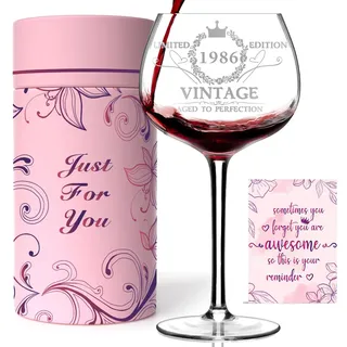 1986 Geschenk 40 Geburtstag Frauen – Personalisiertes Weinglas, Geschenkbox mit Geburtstagskarte, Deko 40 Geburtstag Frau, Geschenkideen für Frauen