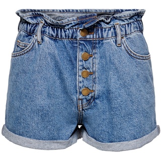 Only Damen Jeans Short ONLCUBA LIFE PAPERBAG Blau 15200196 Normaler Bund Knopfleiste L
